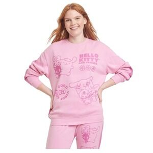 Sanrio Hello Kitty And Friends Two-Tone Graphic Sweatshirt Pink Fleece Knit Crew